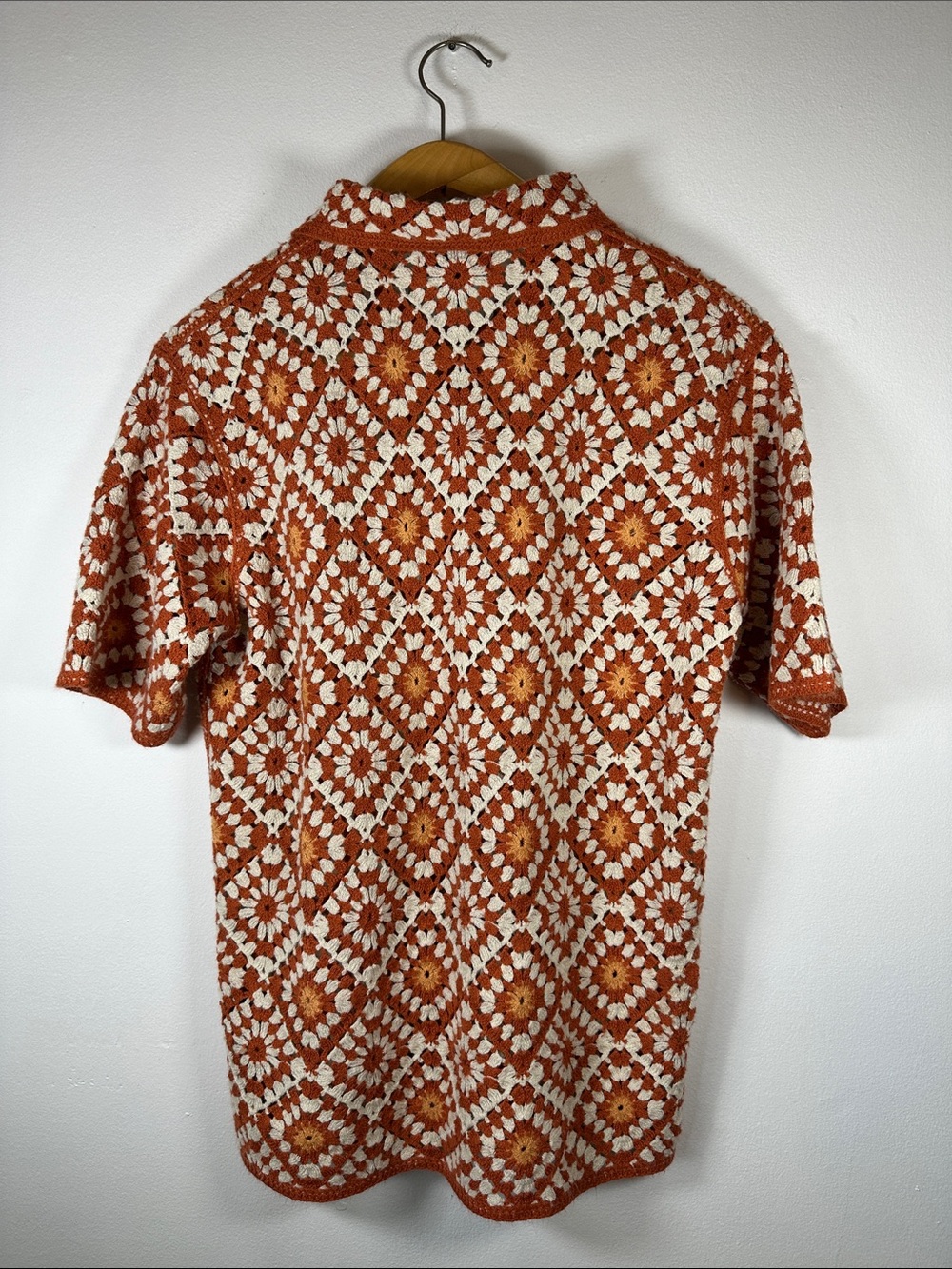Art of Rhetoric Vintage-Inspired Orange Crochet Button-Up Cardigan Men’s M - Picture 5 of 14